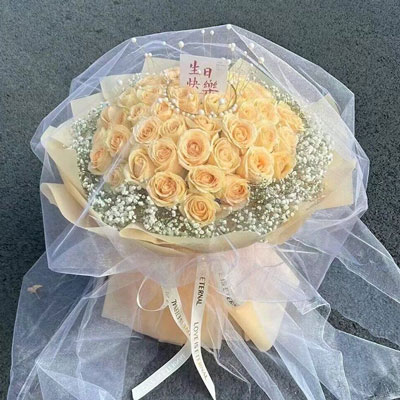 烟台52朵香槟玫瑰满天星，你就是我的全部