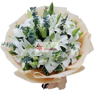 烟台9支白色多头百合，祝福你幸福
