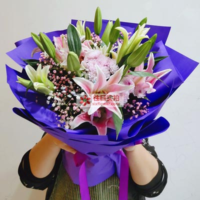 烟台6支粉色多头百合，真诚的问候