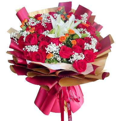 烟台33朵红玫瑰百合，爱如同花般绽放